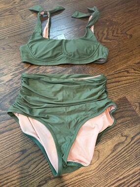 J Crew Olive Green High-Waist Bikini Set